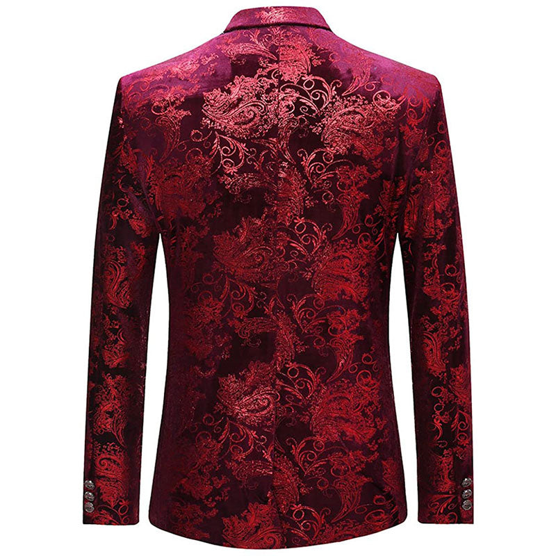 Men's Metallic Damask Jacquard Burgundy Tuxedo Jacket