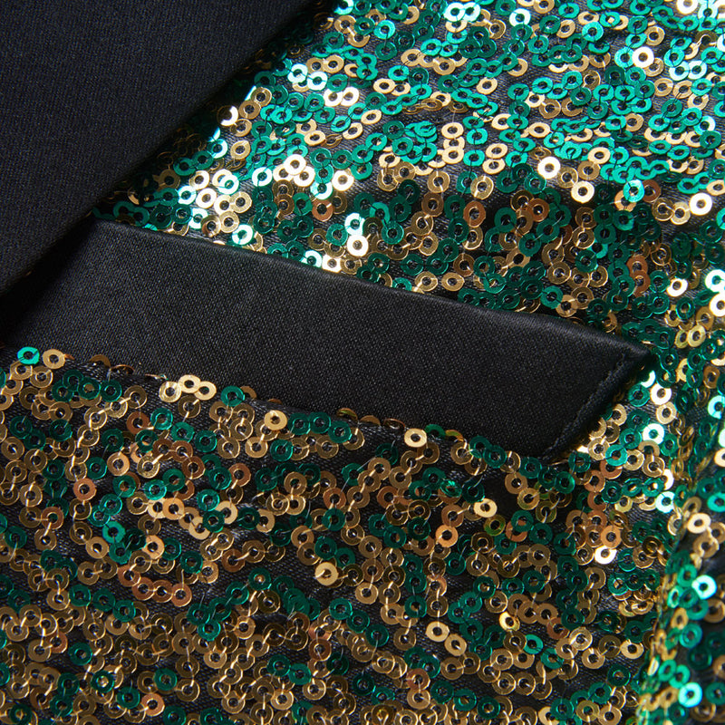 Sequin Tuxedo Jacket Green Gold details - 6