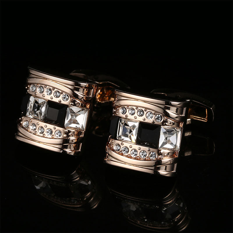 Rose Gold Black Gem Electroplated French Cufflinks - www.tuxedoaction.com