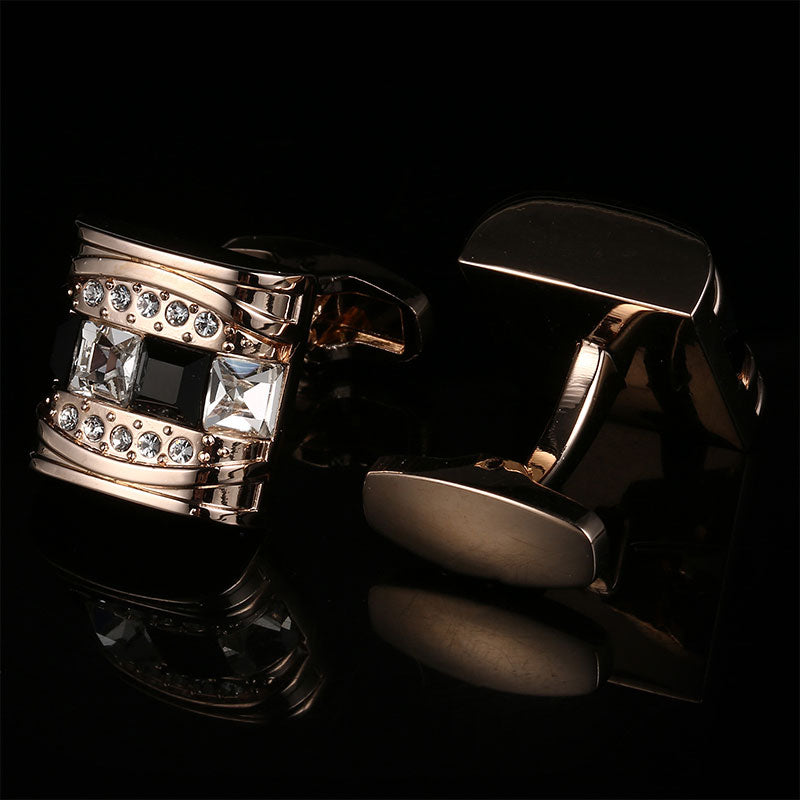Rose Gold Black Gem Electroplated French Cufflinks - www.tuxedoaction.com