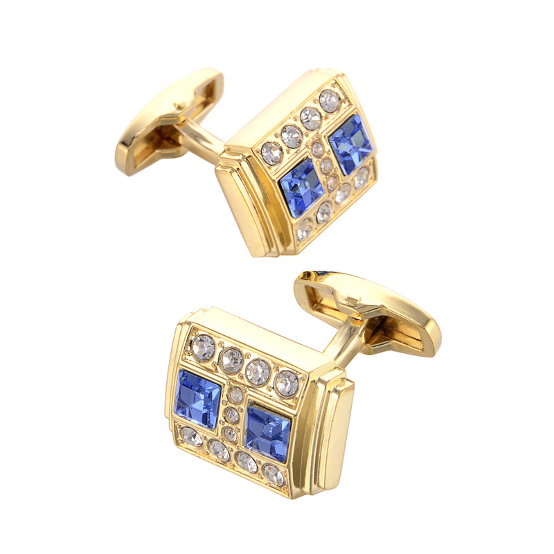 Blue crystal set cufflinks Gold - www.tuxedoaction.com
