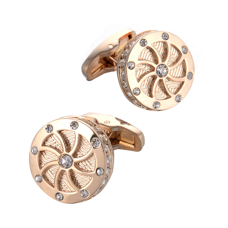 Wheel-shaped Diamond Rose Gold Cufflinks for Men - www.tuxedoaction.com
