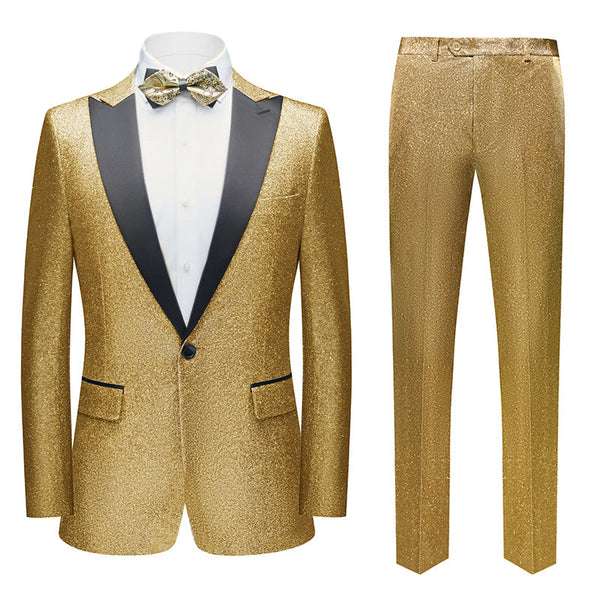 Men s 2 Piece One Button Sparkling Gold Tuxedo