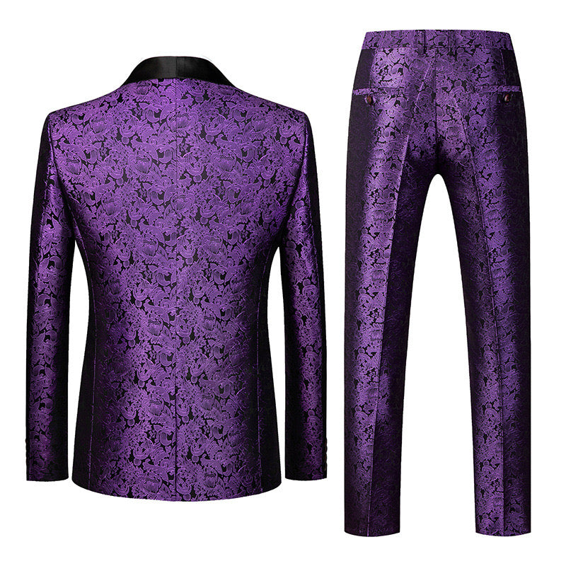 Mens 2-Piece Shawl Lapel Jacuard Dark Purple Tuxedo
