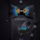 Pajarita de plumas naturales hecha a mano, azul y verde, 2 estilos