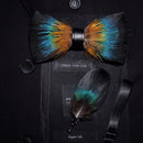 Pajarita de plumas naturales hecha a mano, azul y verde, 2 estilos