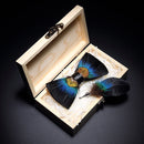 Pajarita de plumas naturales hecha a mano, azul y verde, 2 estilos