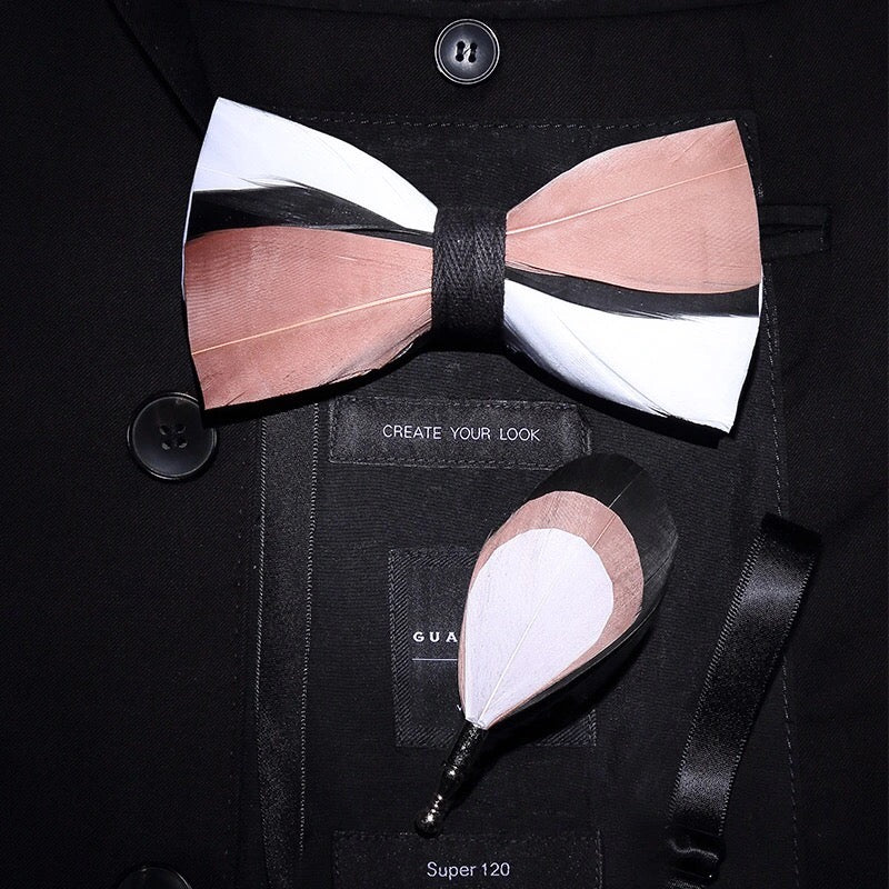 Handmade Natural Feather Bow Tie White and Pink 3 Style
