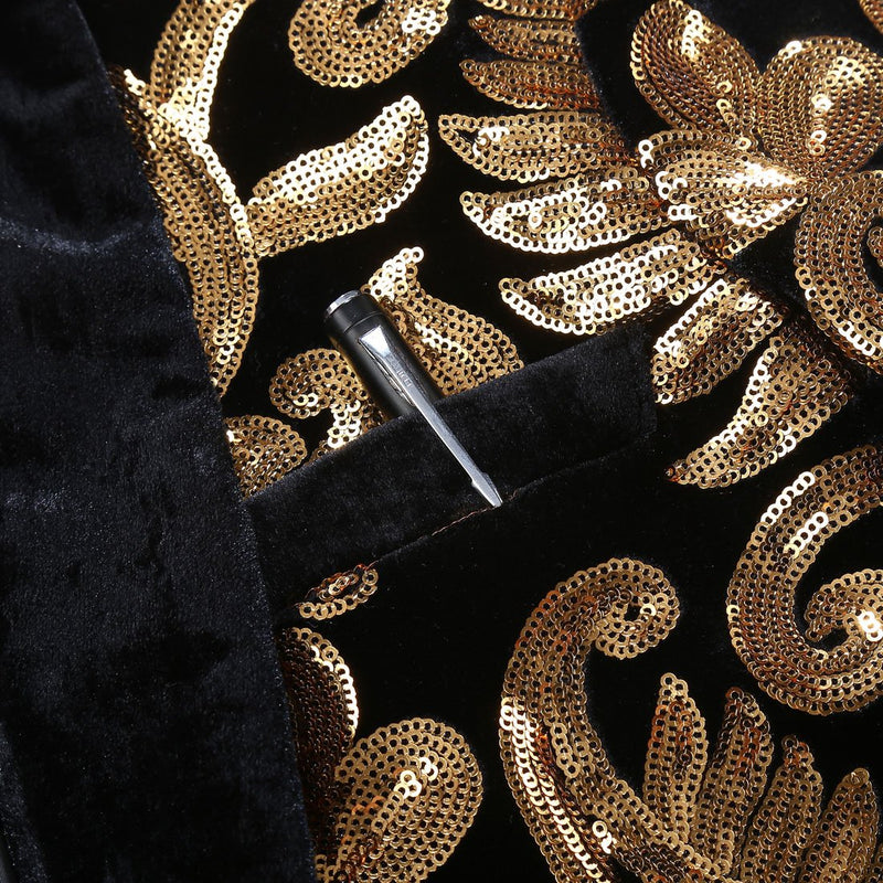 black sequin tuxedo jacket - detail