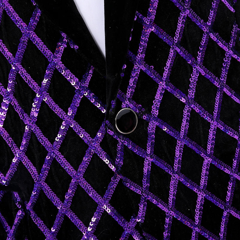 purple diamond black tuxedo details