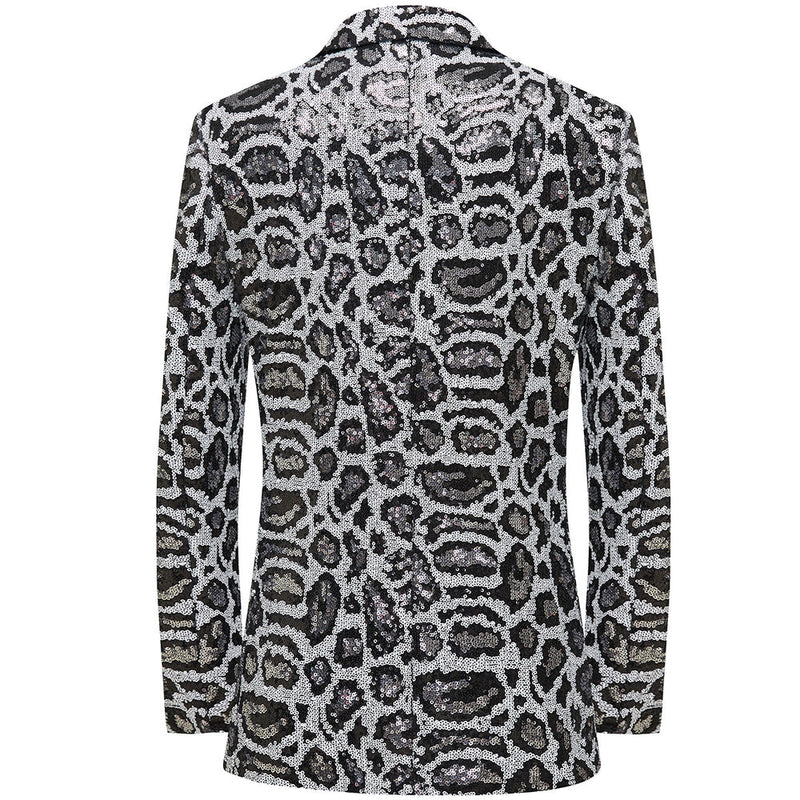 Men's Sequin Leopard Pattern Black and Silver Tuxedo