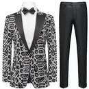 Men's Sequin Leopard Pattern Black and Silver Tuxedo