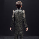 Traje de 3 piezas para niño con esmoquin y lentejuelas, chaqueta larga