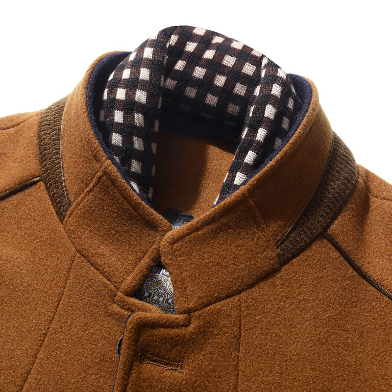 Men's Slim Fit Woolen Coat with Free Detachable Wool Scarf Yellow