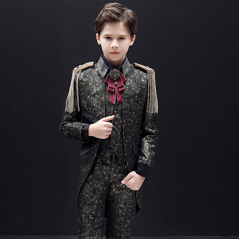 Boy's 3-Piece Suit Sequin Tuxedo Long Jacket