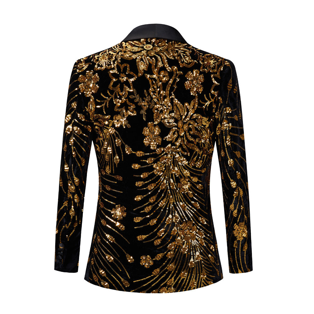 Men's One Button  Gold Sequin Blazer - Sequin Tuxedo - Dinner Jacket