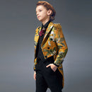 Boy's 3-Piece Suit Embroidered Tuxedo Swallowtail Yellow