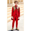Boy's 3-Piece Suit Jacquard Tuxedo With Gold Wing