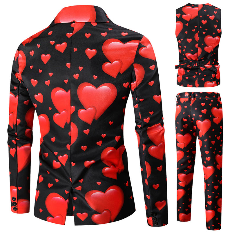 YANFJHV Heren Valentijnsdag Casual 3D Digitale Hartvormige Print V-hals Mouwloos Jas Pak Vest Top Klassiek Heren Pak, watermeloenrood, M YANFJHV Heren Valentijnsdag Casual 3D Digitale Hartvormige Print V-hals Mouwloos Jas Pak Vest Top Klassiek Heren Pak, watermeloenrood, M