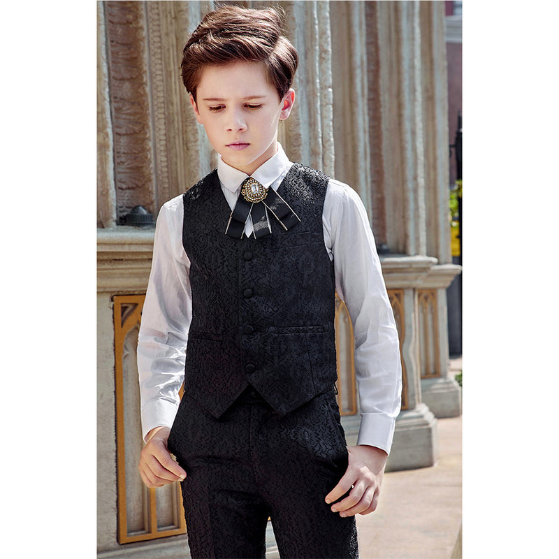 Boy's 3-Piece Suit Jacquard Tuxedo With Gold Wing
