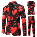 Men's Valentine's Day Theme Printed Suit 3-Piece 4 Color