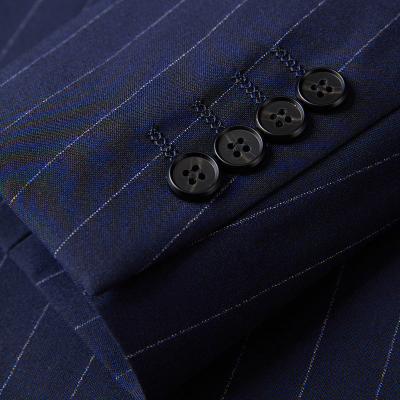 Pinstripe navy blue tuxedo detail