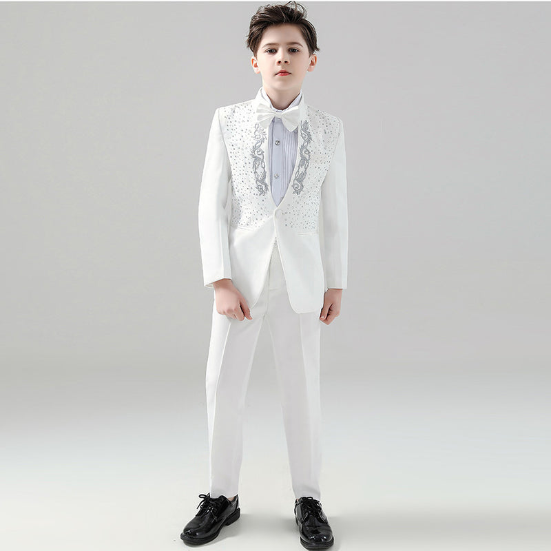 Boy's 2-Piece Suit Sequin White Tuxedo
