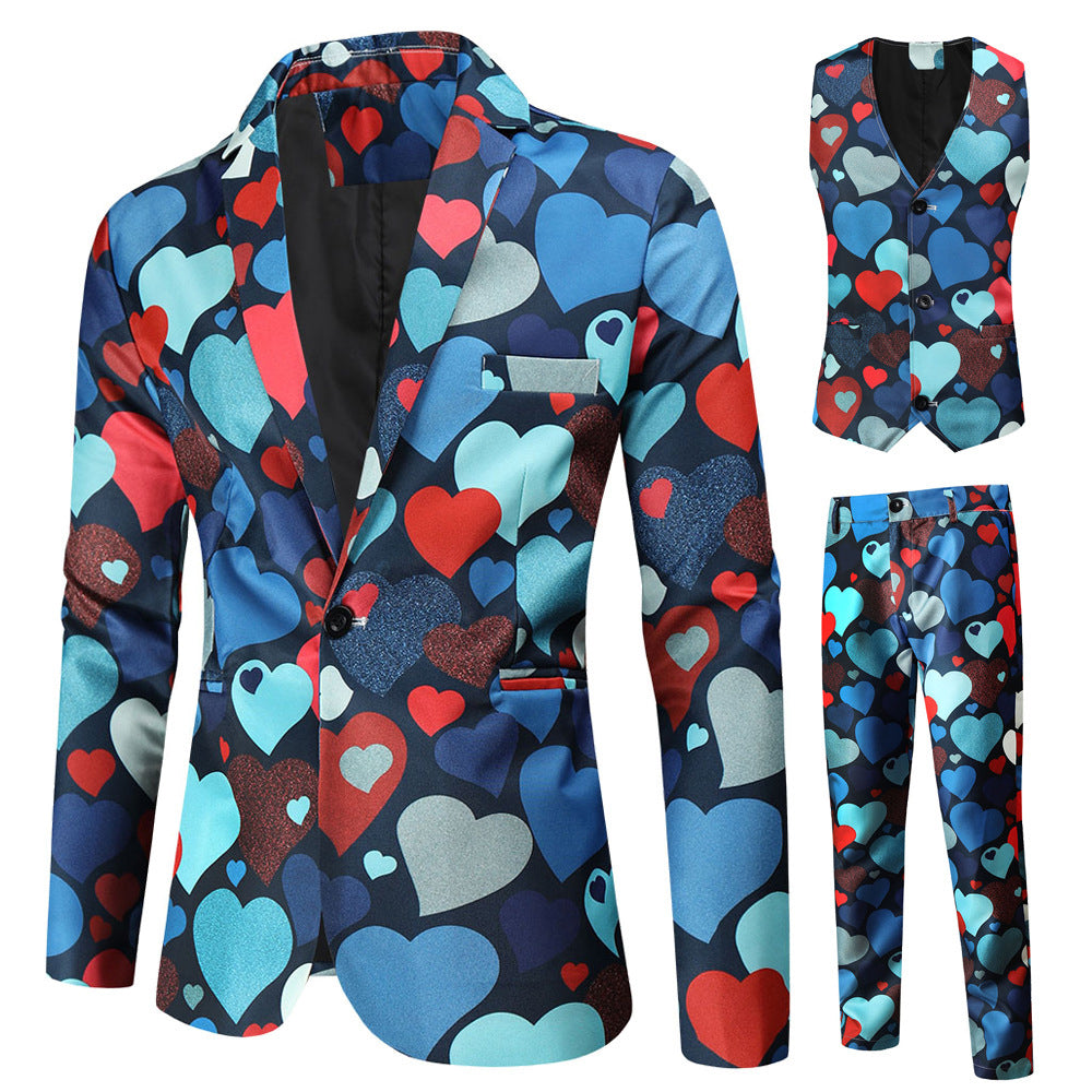 Men's Valentine's Day Theme Printed Suit 3-Piece