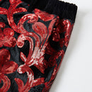 Pantalon brodé de luxe brillant pour homme, rouge