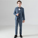 Costume classique 3 pièces pour garçon, smoking formel bleu 