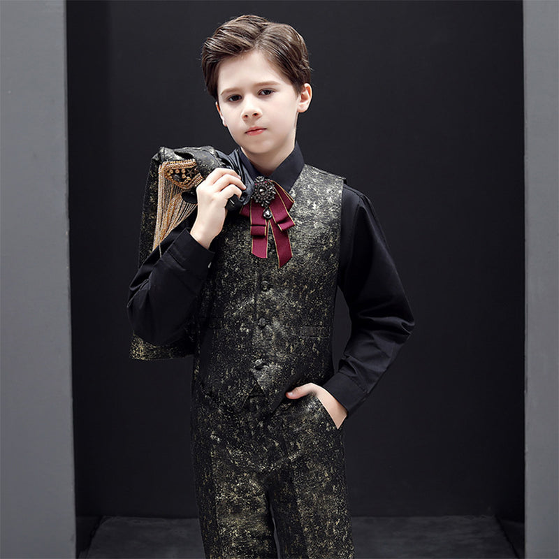 Boy's 3-Piece Suit Sequin Tuxedo Long Jacket