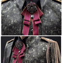 Traje de 3 piezas para niño con esmoquin y lentejuelas, chaqueta larga