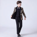 Boy's 3-Piece Suit Sequin Tuxedo Shawl Collar Gold