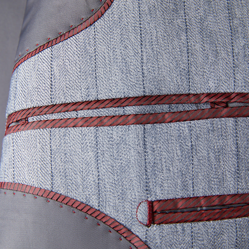 Men's 3-Piece Vertical Striped Pattern Stylish Light Grey Suit