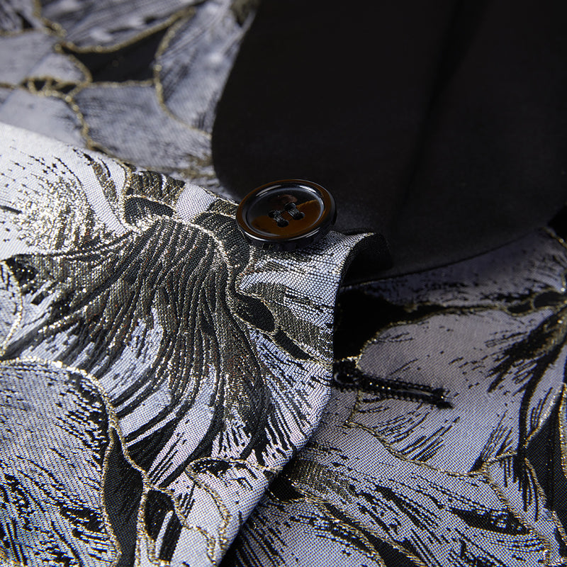 Silver floral print Black tuxedo fabric