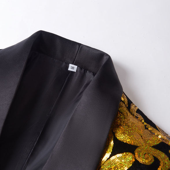 Gold Sequin Black Tuxedo collar