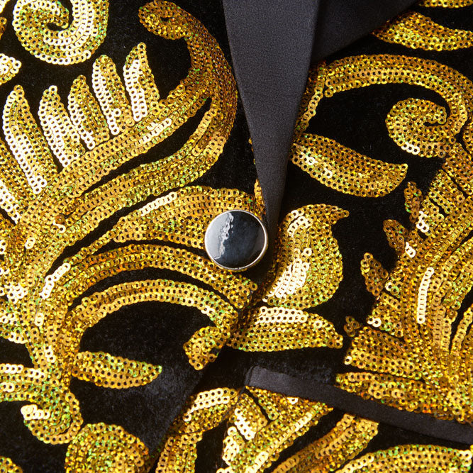 Gold Sequin Black Tuxedo details 