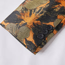 Men's 2-Piece Gold and Black Floral Jacquard Shawl Collar Tuxedo