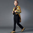 Boy's 3-Piece Suit Embroidered Tuxedo Swallowtail Yellow