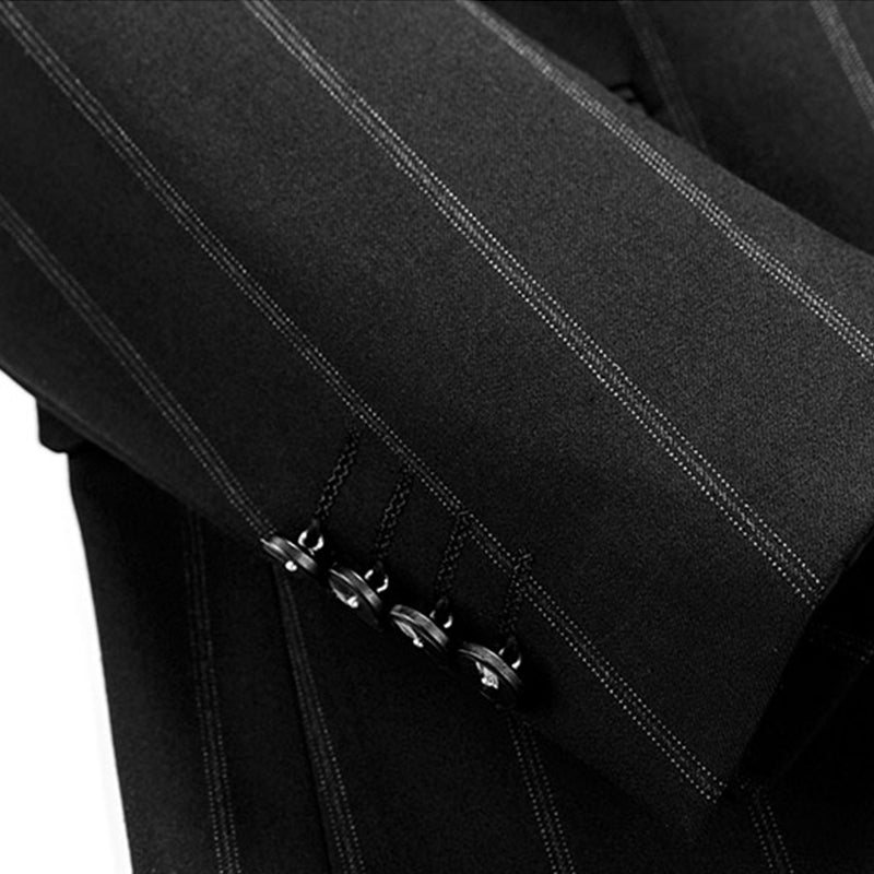 Men's 3-Piece Classic Grey Stripe Black Suit