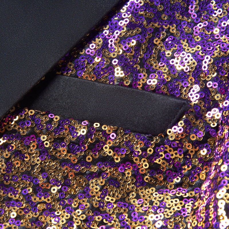 Sequin Tuxedo Jacket Gold Purple details - 2
