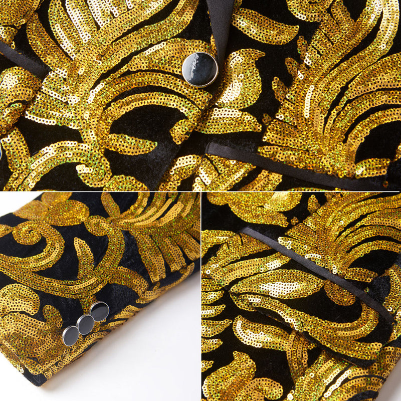 Gold Sequin Black Tuxedo details