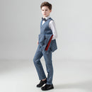 Costume classique 3 pièces pour garçon, smoking formel bleu 