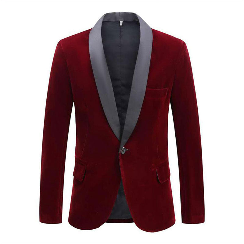 Men's Burgundy velvet Shawl Collar Tuxedo Red