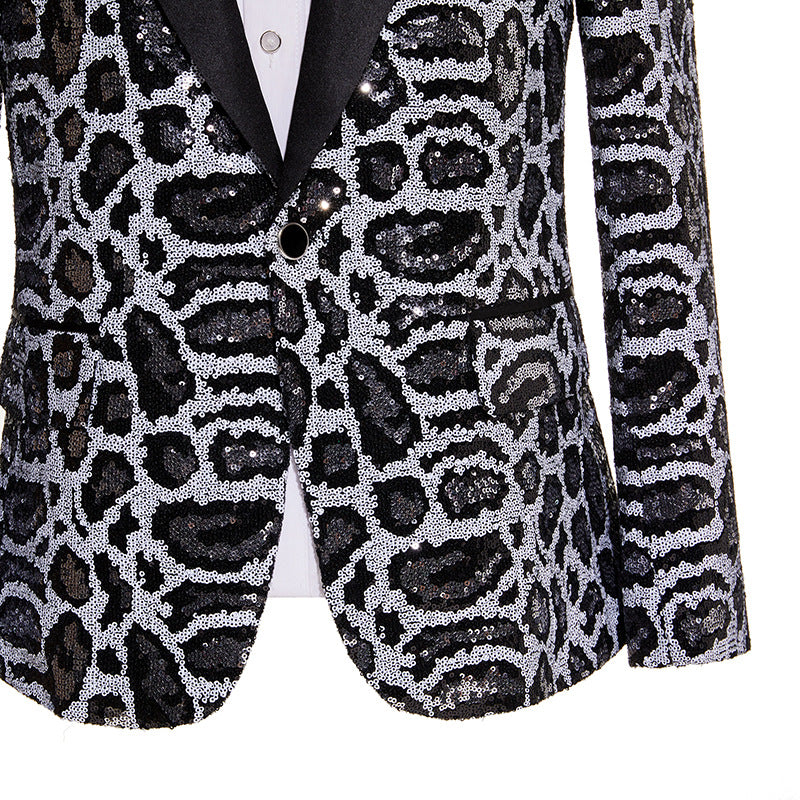 Men's Sequin Leopard Pattern Black and Silver Tuxedo
