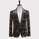 Veste de smoking noire à paillettes dorées et motifs géométriques pour homme