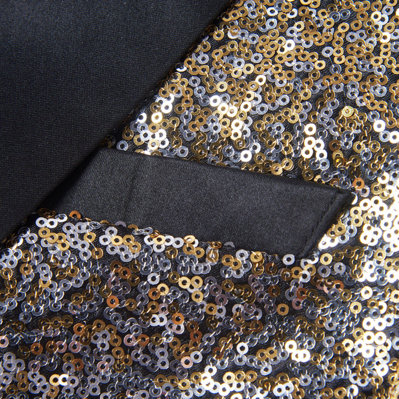 Sequin Tuxedo Jacket Gold Silver details - 3
