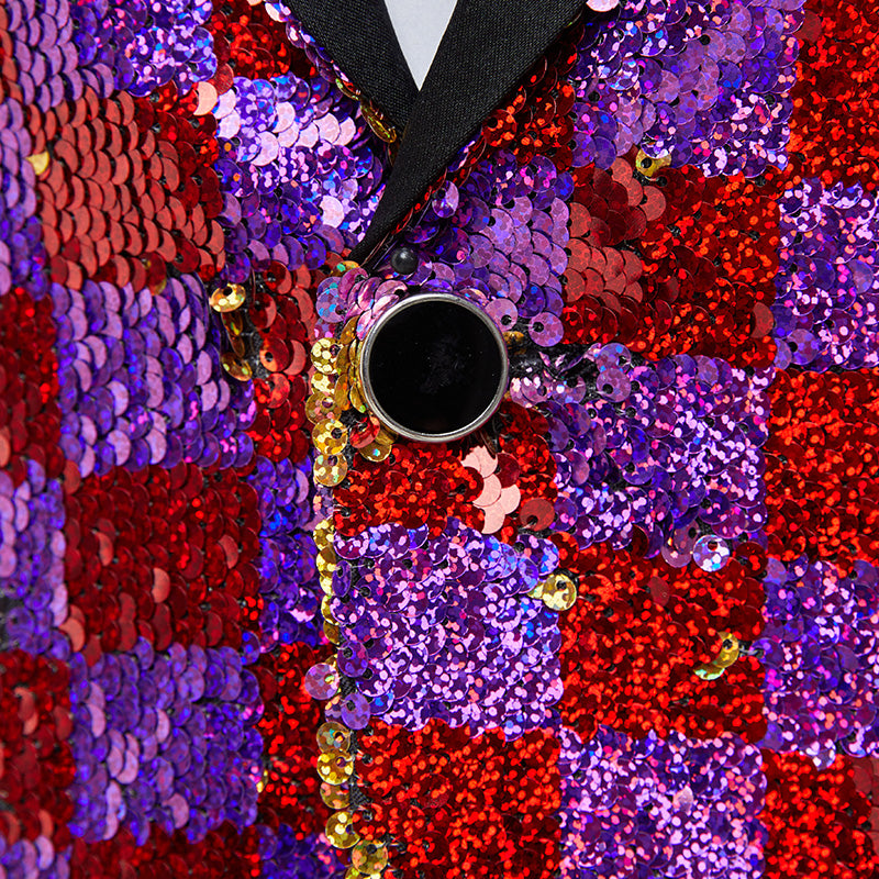 purple and red sequin tuxedo details - 1