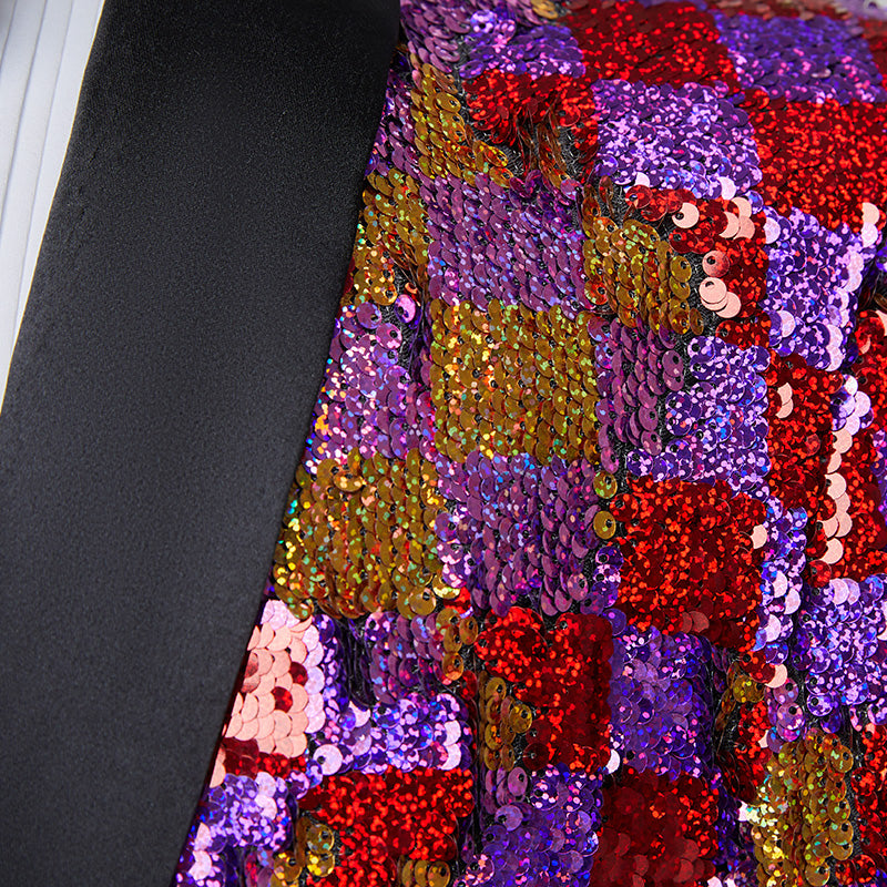 purple and red sequin tuxedo details - 3