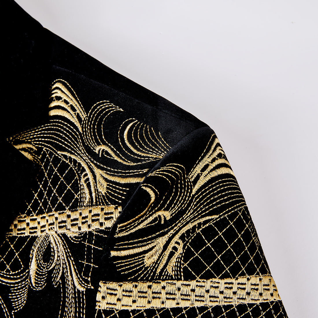 Men's Embroidered Gold Damask Black Tuxedo